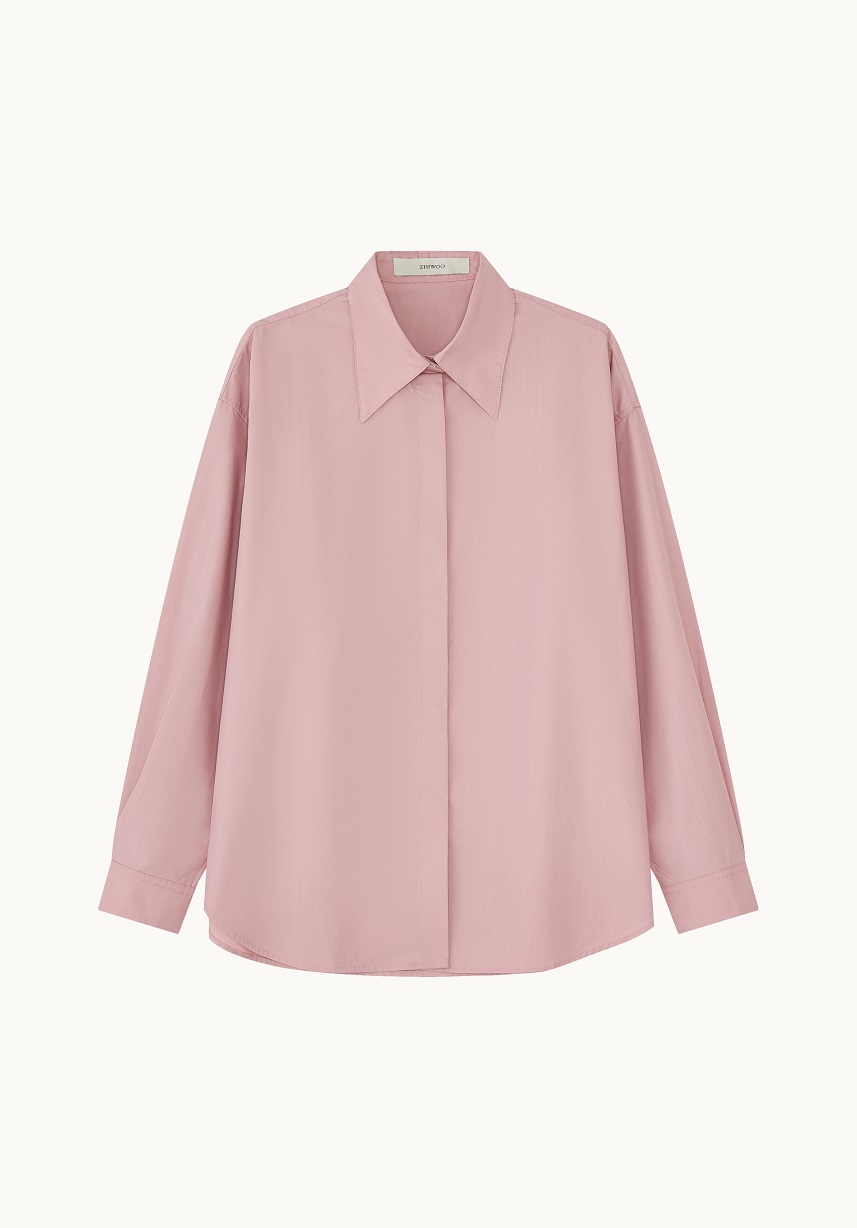 兩穿挺版抗皺面料廓形襯衫 - 乾燥玫瑰Pink