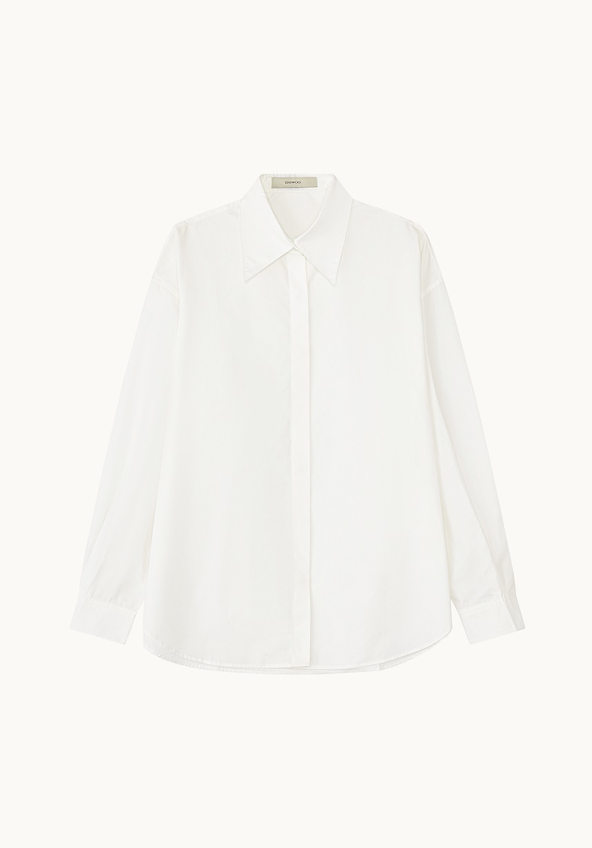 兩穿挺版抗皺面料廓形襯衫 - 牛奶白White