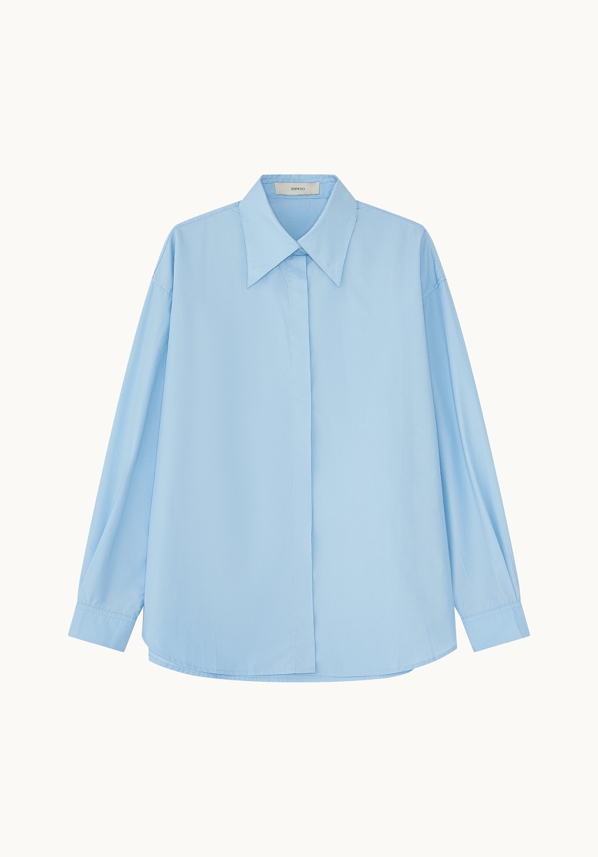 兩穿挺版抗皺面料廓形襯衫 - 迷霧藍Blue