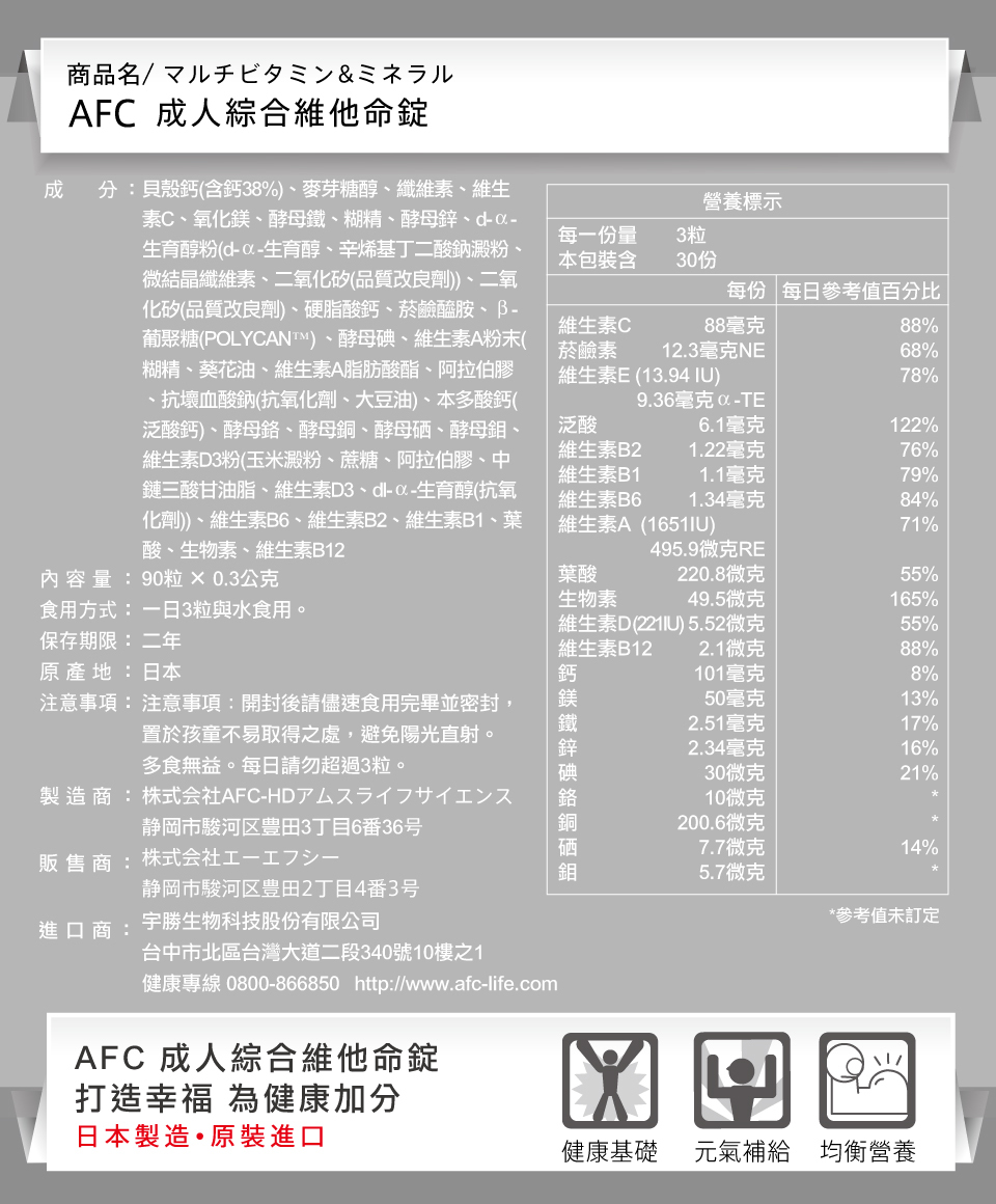 bevyc,日本AFC,保健食品,成人綜合維他命錠,營養食品,日本原裝,綜合維他命