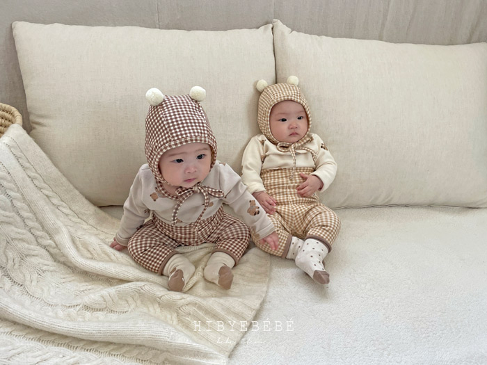 bevyc,嬰幼兒居家服,韓國嬰幼兒居家服,格子,熊熊,高腰褲