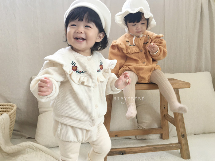 bevyc,嬰幼兒上下套裝,韓國嬰幼兒居家服,扶桑花,荷葉邊,刺繡