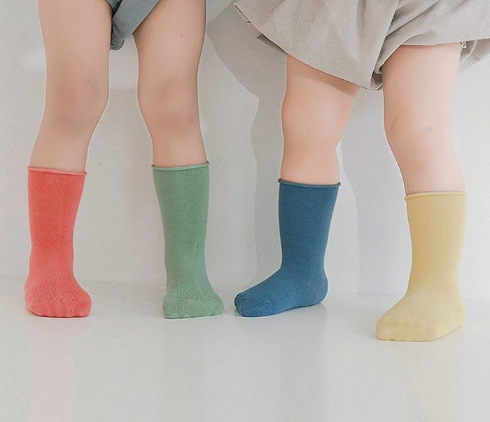 bevyc,兒童襪子,純棉兒童襪子,韓國兒童襪子,止滑襪,捲邊,素色